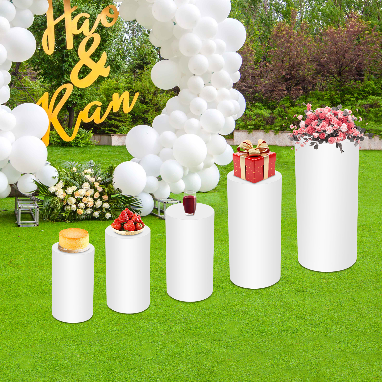 Display Risers Set - 5'li Beyaz Silindir Kaide Stand Seti