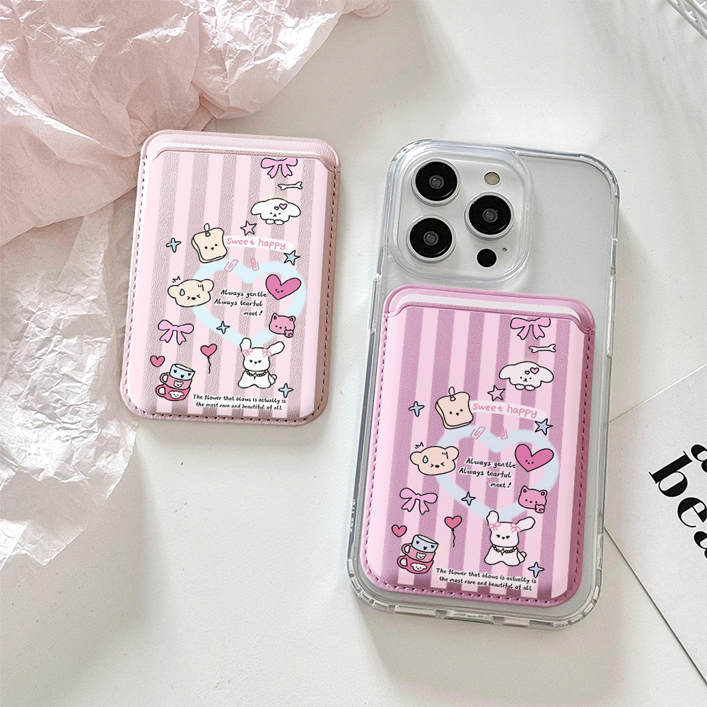 Card Top Loader - Sevimli Girly Sketch Tarzı Deri Telefon