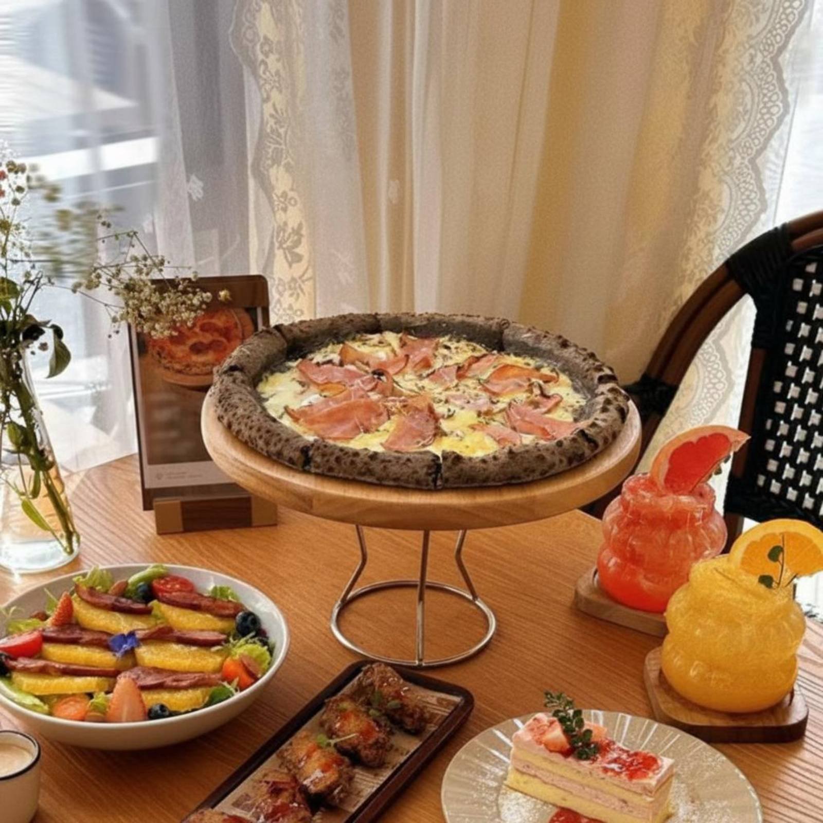 Display Risers Set - Pizza Standı Retro Tasarım Yuvarlak Servis