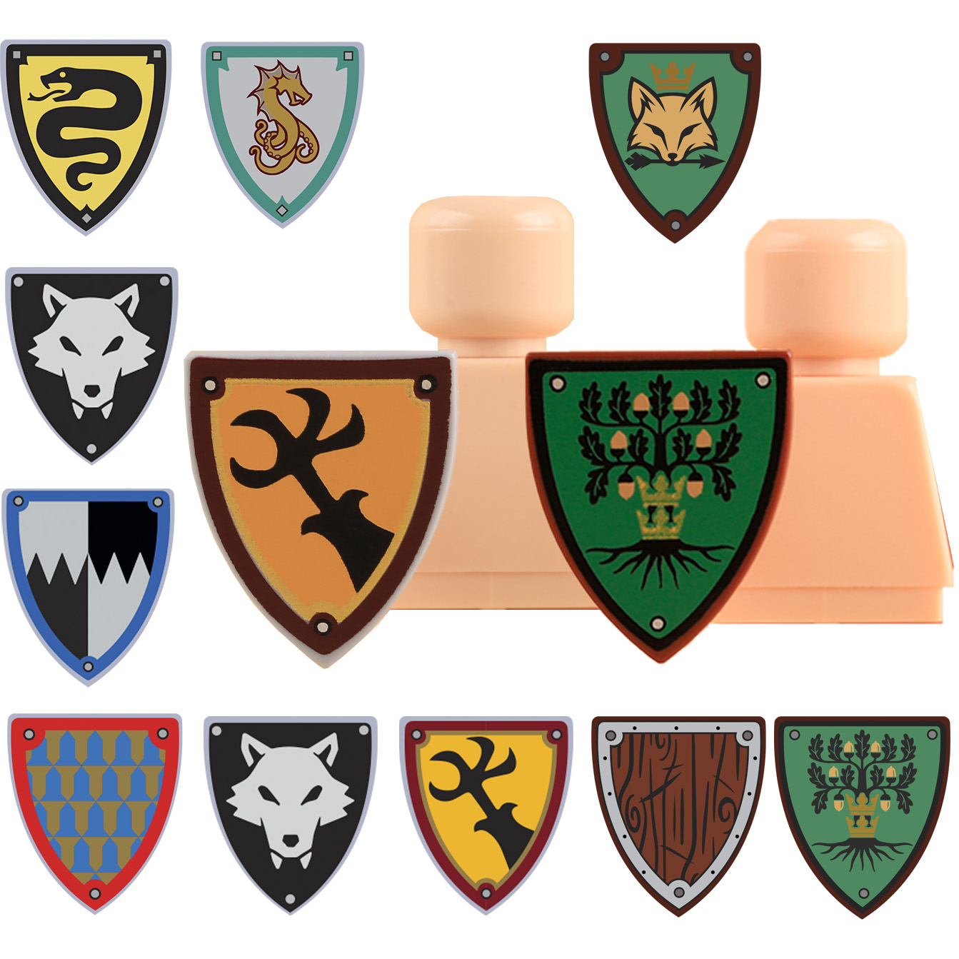 Lego Minifigure Holder - MOC Ortaçağ Şövalyeleri Siyah Kurt Kalkanları